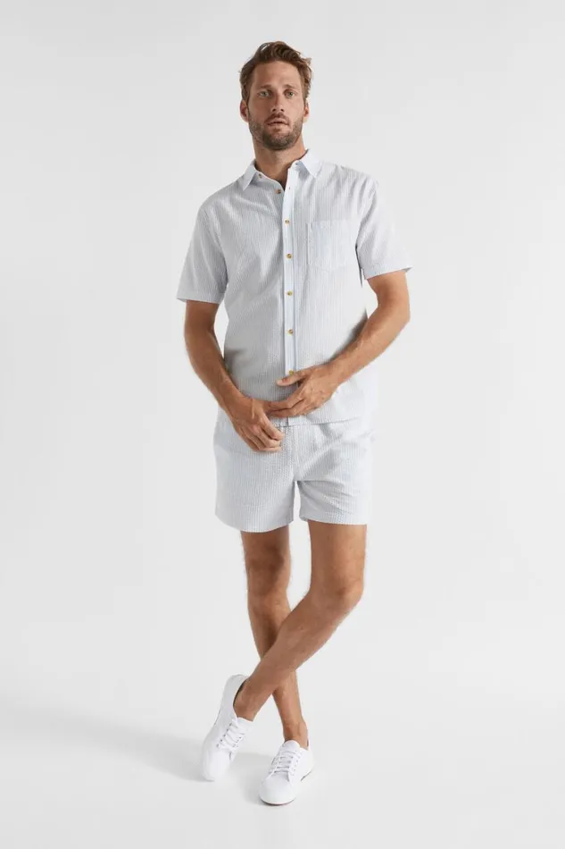 Seed Heritage Shorts Seersucker Short Light Blue Stripe 8211 Man