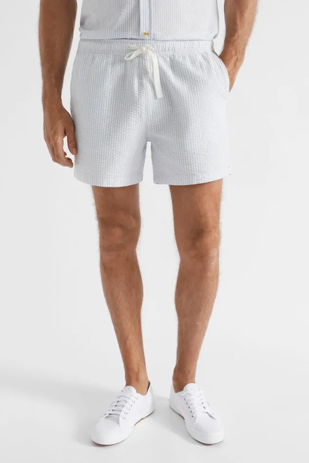 Seed Heritage Shorts Seersucker Short Light Blue Stripe 8211 Man