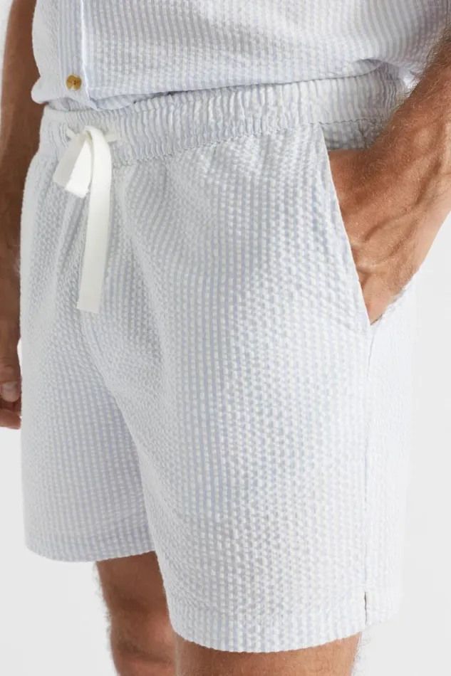 Seed Heritage Shorts Seersucker Short Light Blue Stripe 8211 Man