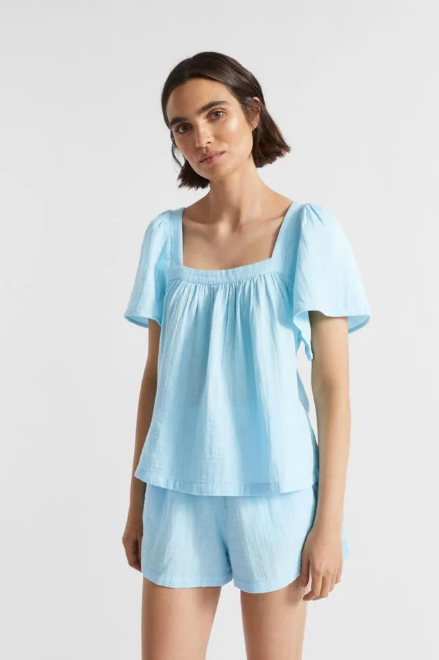 Seed Heritage Sleepwear Flutter Sleeve PJ Top And Short Set Shimmer Blue 8211 Woman Seed Heritage Sleepwear Flutter Sleeve PJ Top And Short Set Shimmer Blue 8211 Woman