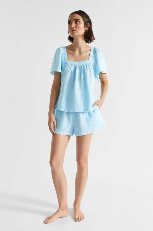 Seed Heritage Sleepwear Flutter Sleeve PJ Top And Short Set Shimmer Blue 8211 Woman