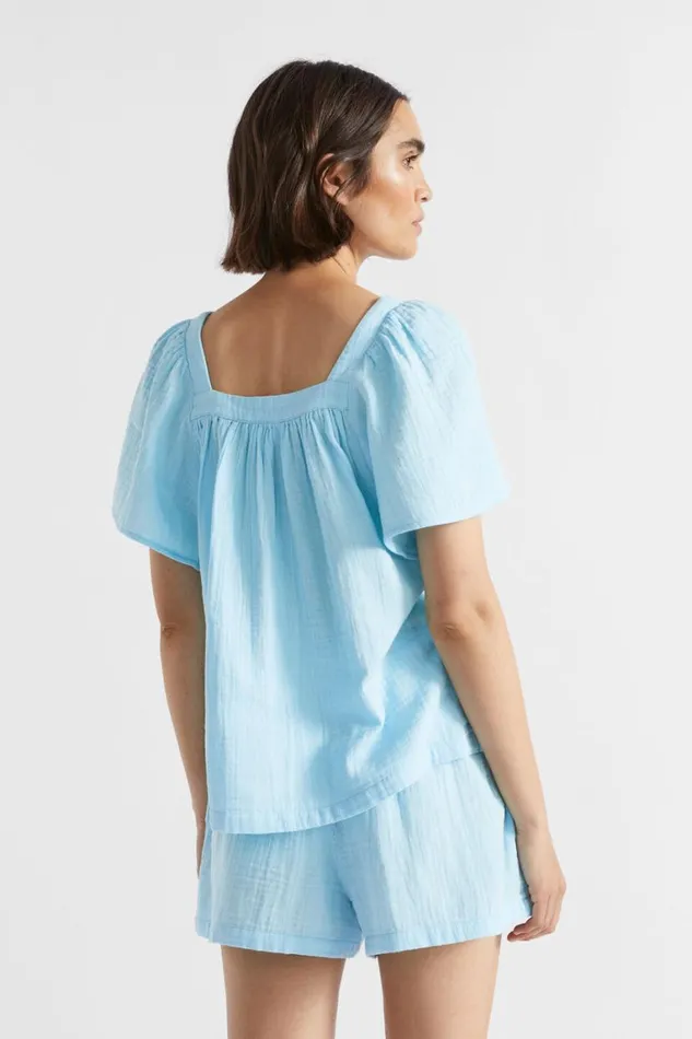 Seed Heritage Sleepwear Flutter Sleeve PJ Top And Short Set Shimmer Blue 8211 Woman