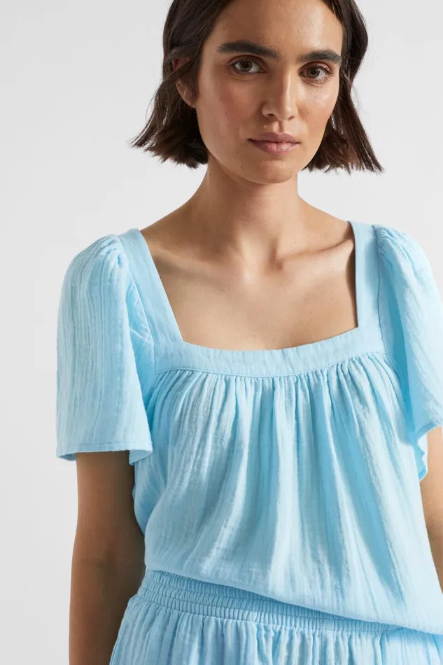 Seed Heritage Sleepwear Flutter Sleeve PJ Top And Short Set Shimmer Blue 8211 Woman