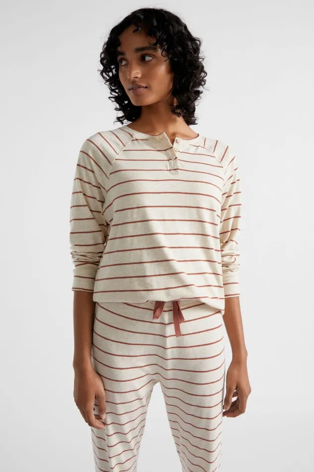 Seed Heritage Sleepwear Raglan Long Sleeve PJ Pant Set Flax Marle Stripe 8211 Woman Seed Heritage Sleepwear Raglan Long Sleeve PJ Pant Set Flax Marle Stripe 8211 Woman