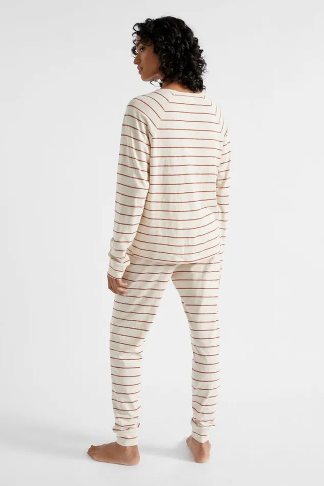 Seed Heritage Sleepwear Raglan Long Sleeve PJ Pant Set Flax Marle Stripe 8211 Woman