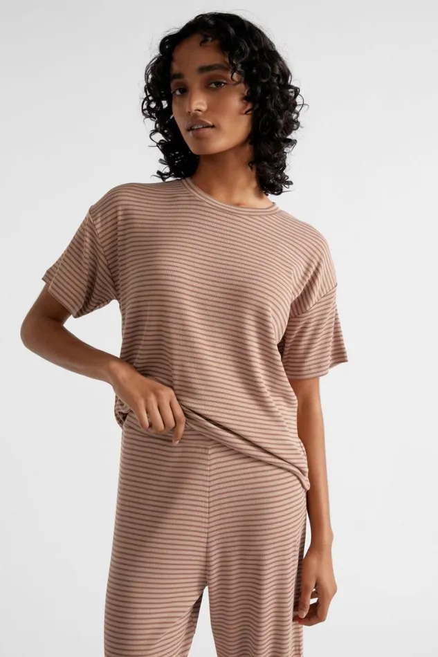 Seed Heritage Sleepwear Short Sleeve PJ Pant Set Burnt Brick Stripe 8211 Woman