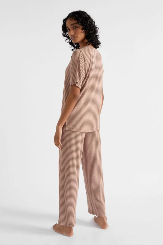 Seed Heritage Sleepwear Short Sleeve PJ Pant Set Burnt Brick Stripe 8211 Woman