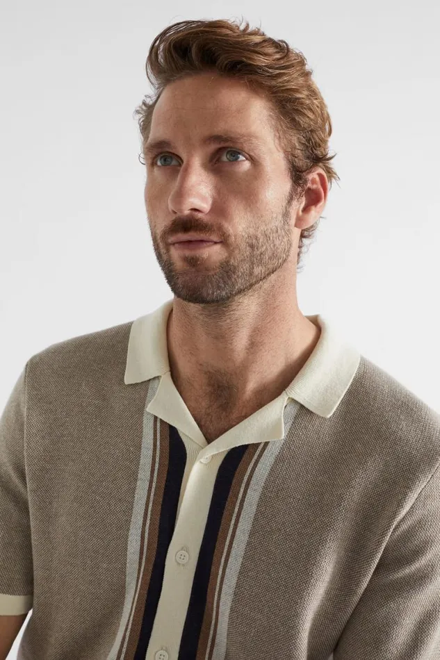 Seed Heritage TShirts and Sweaters Knitted Polo Shirt Mocha Multi 8211 Man