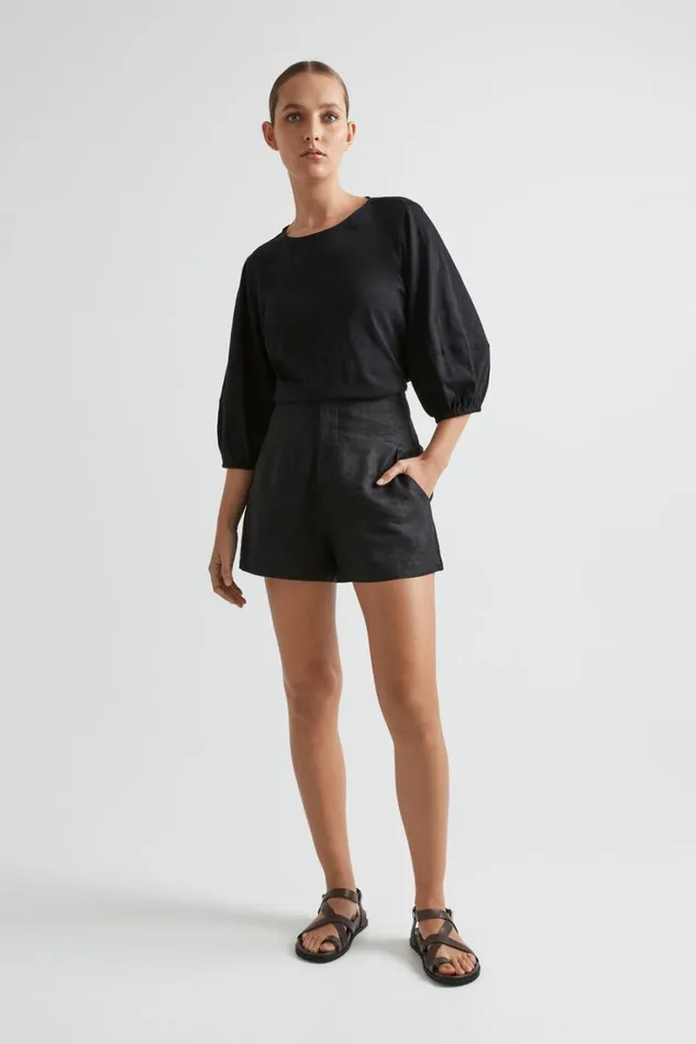 Seed Heritage TShirts and Tops Balloon Sleeve Slub Top Black 8211 Woman