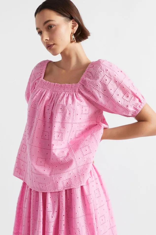 Seed Heritage TShirts and Tops Broderie Square Neck Top Pink Gin 8211 Woman