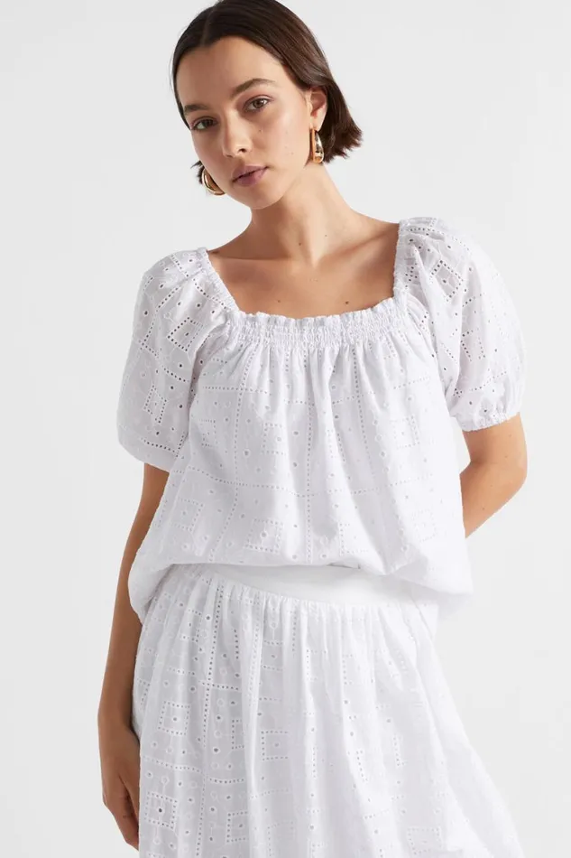Seed Heritage TShirts and Tops Broderie Square Neck Top Whisper White 8211 Woman