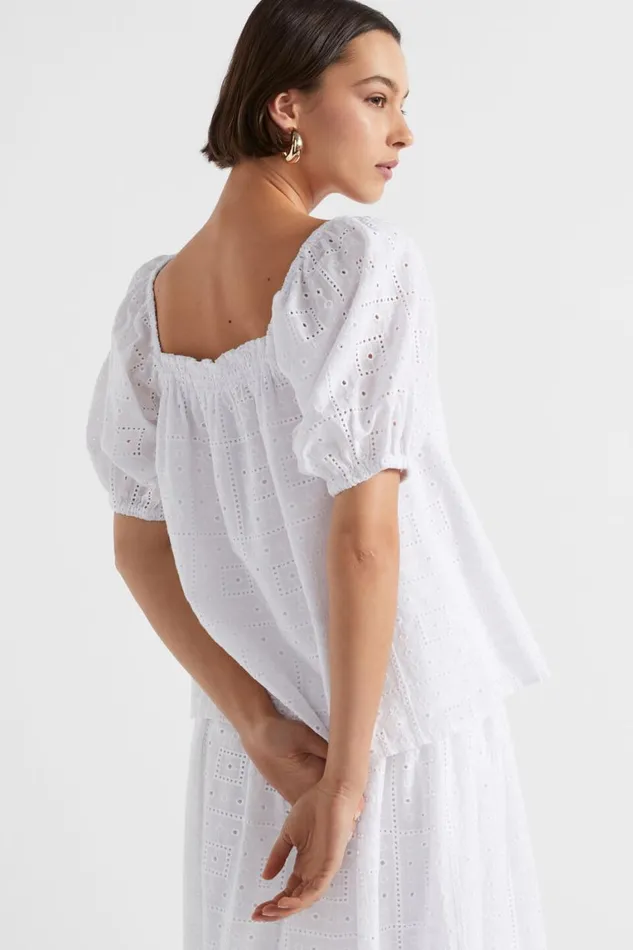 Seed Heritage TShirts and Tops Broderie Square Neck Top Whisper White 8211 Woman