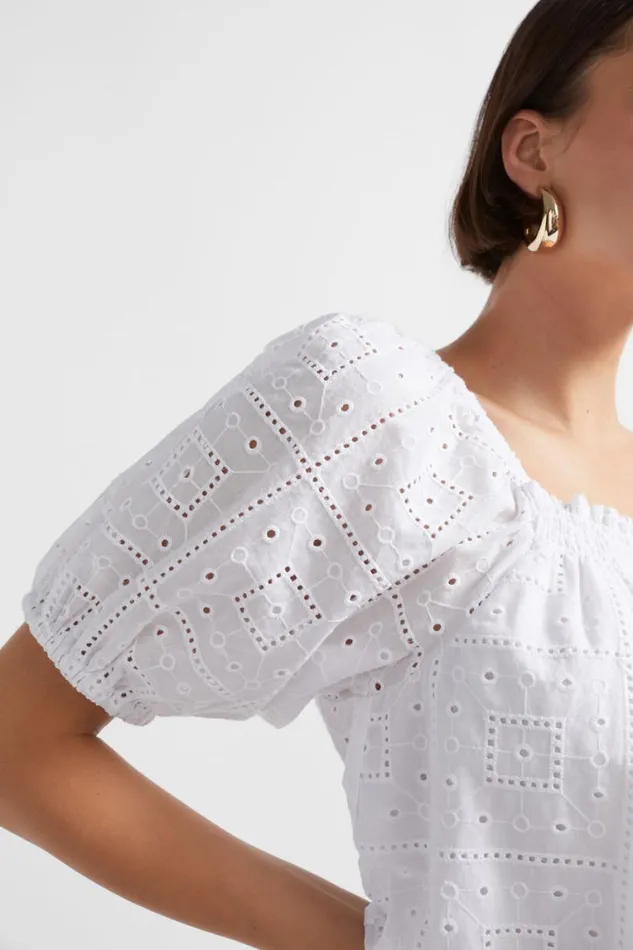 Seed Heritage TShirts and Tops Broderie Square Neck Top Whisper White 8211 Woman