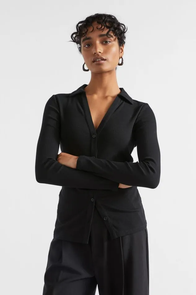 Seed Heritage TShirts and Tops Button Down Polo Top Black 8211 Woman