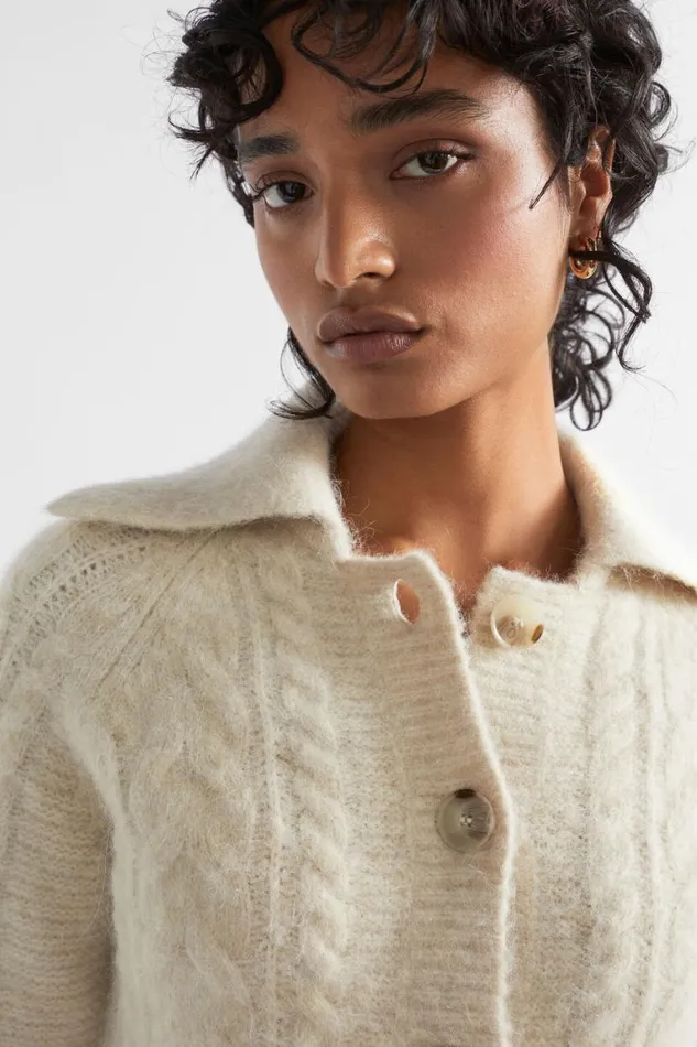 Seed Heritage TShirts and Tops Collared Cable Knit Cardigan Vanilla Cream Marle 8211 Woman