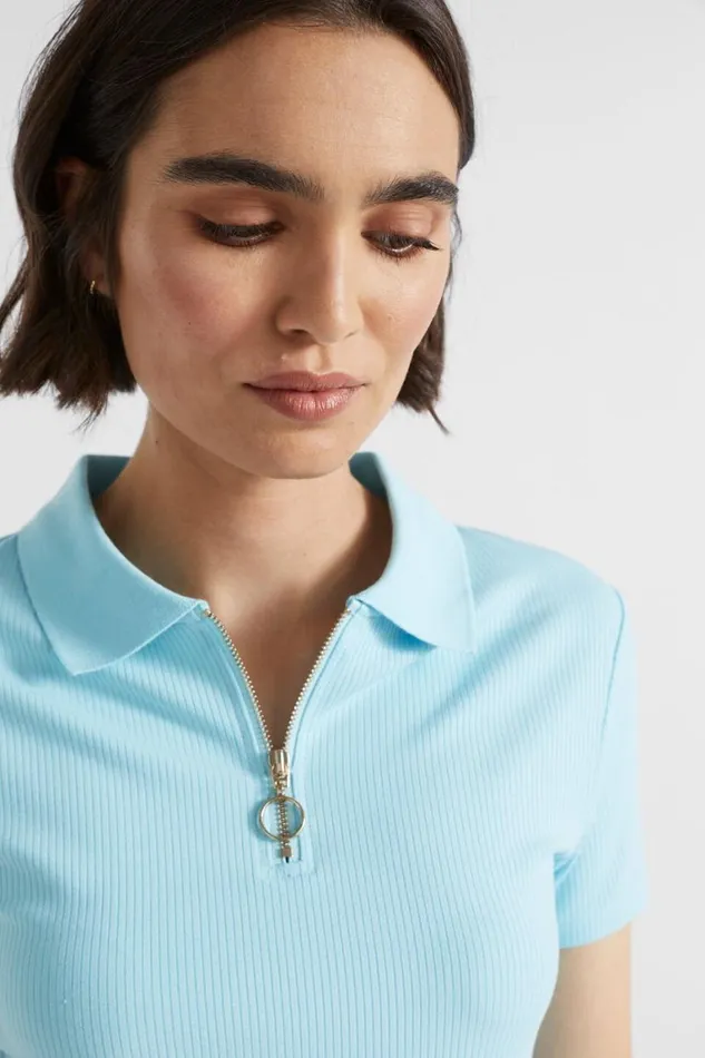 Seed Heritage TShirts and Tops Collared Zip Thru Top Shimmer Blue 8211 Woman
