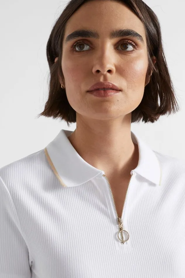 Seed Heritage TShirts and Tops Collared Zip Thru Top Whisper White 8211 Woman