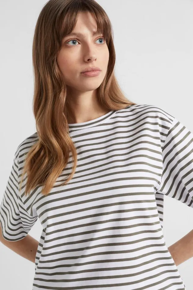 Seed Heritage TShirts and Tops Core Boyfriend Tee Smokey Olive Stripe 8211 Woman