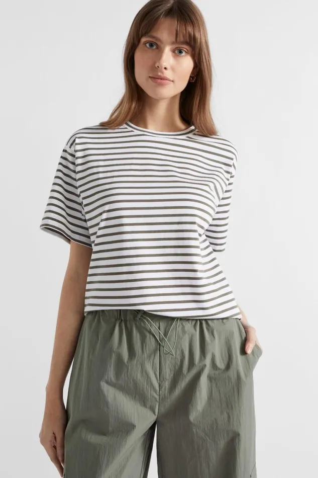 Seed Heritage TShirts and Tops Core Boyfriend Tee Smokey Olive Stripe 8211 Woman