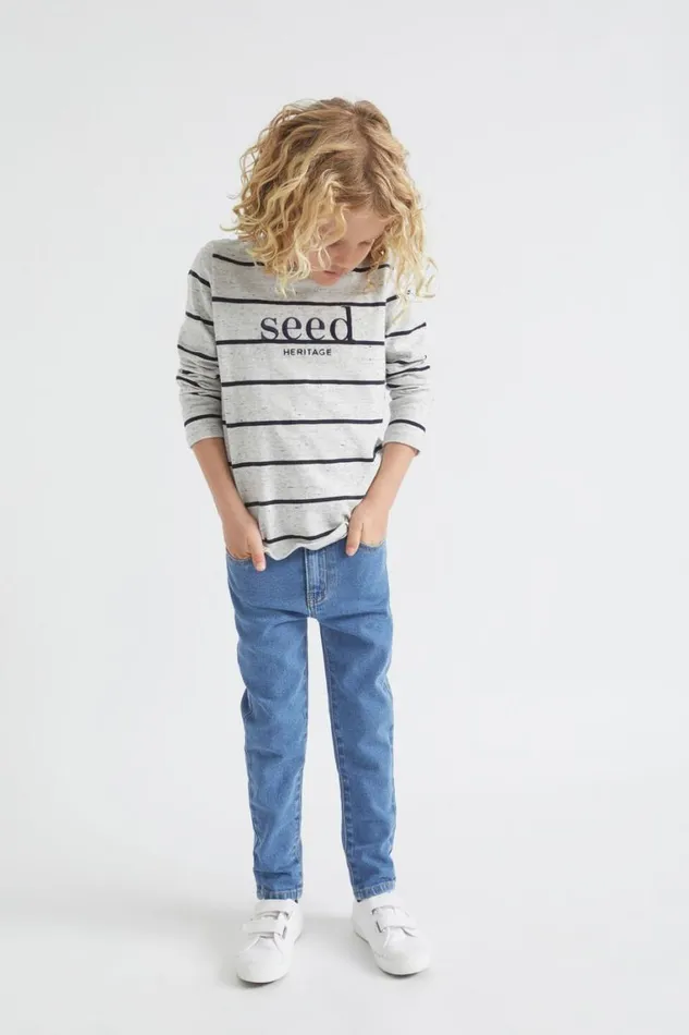 Seed Heritage TShirts and Tops Core Logo Rugby Tee Cloudy Marle Stripe 8211 Boy
