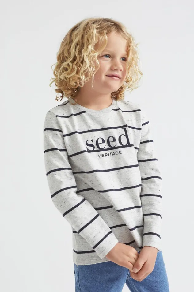 Seed Heritage TShirts and Tops Core Logo Rugby Tee Cloudy Marle Stripe 8211 Boy