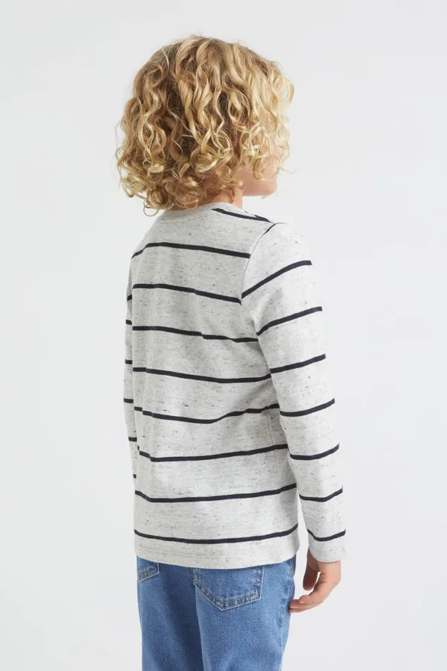 Seed Heritage TShirts and Tops Core Logo Rugby Tee Cloudy Marle Stripe 8211 Boy