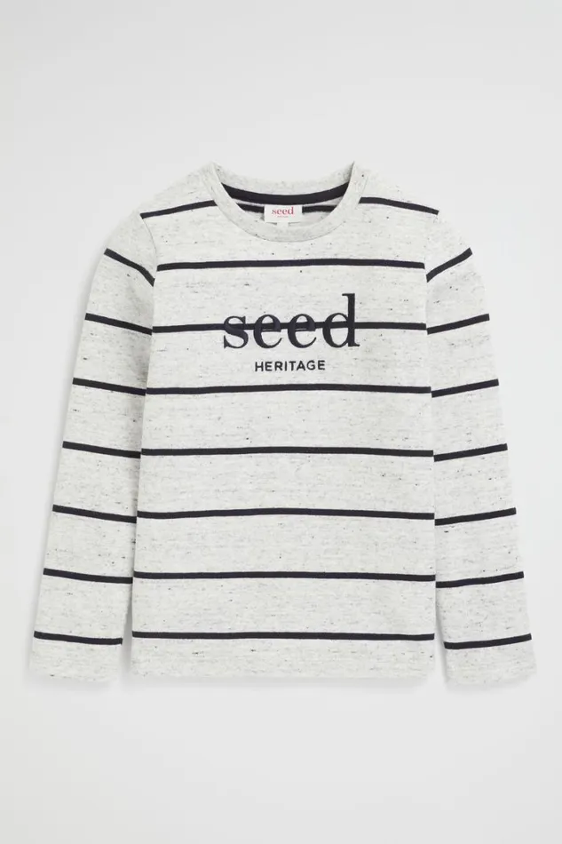 Seed Heritage TShirts and Tops Core Logo Rugby Tee Cloudy Marle Stripe 8211 Boy