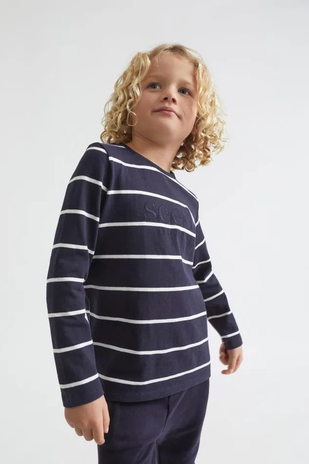 Seed Heritage TShirts and Tops Core Logo Rugby Tee Midnight Blue Stripe 8211 Boy