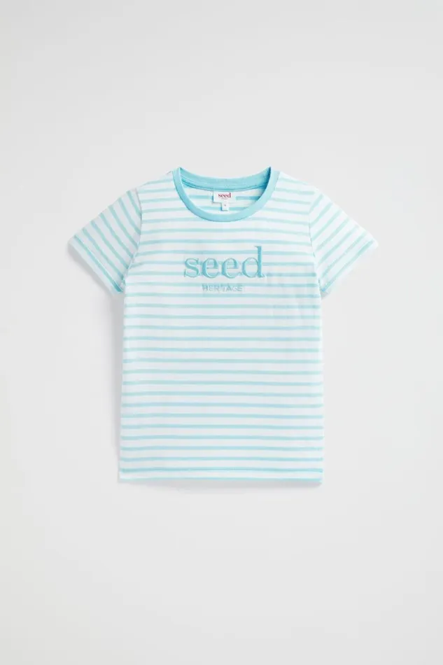 Seed Heritage TShirts and Tops Core Logo Tee Ocean Blue Stripe 8211 Boy