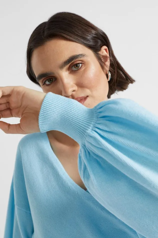 Seed Heritage TShirts and Tops Cotton Wrap Front Knit Shimmer Blue 8211 Woman