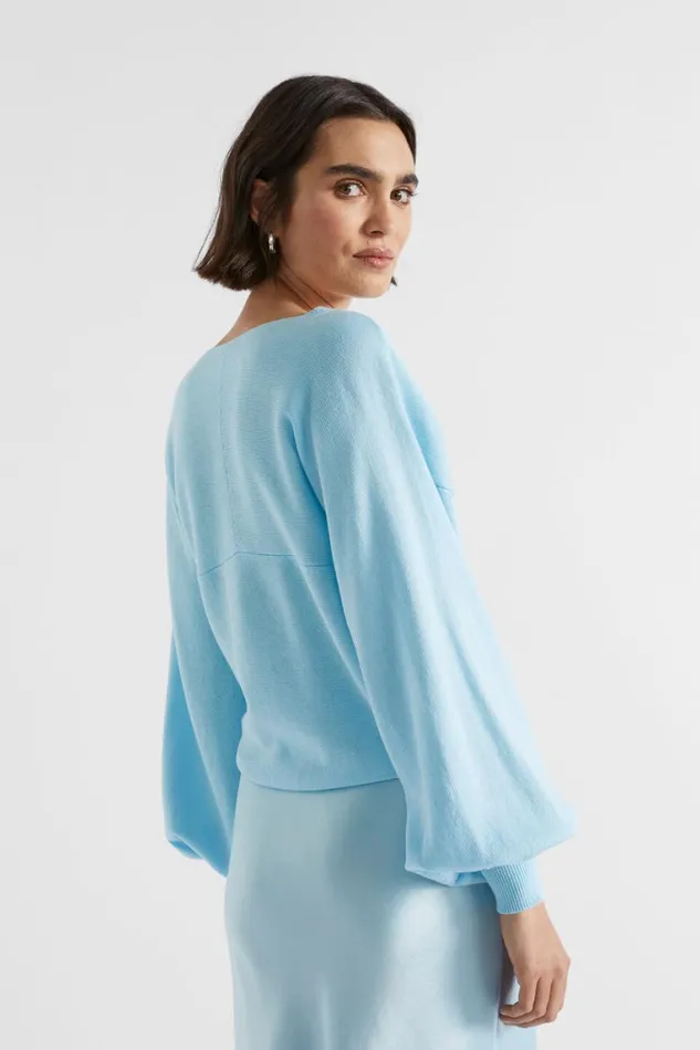 Seed Heritage TShirts and Tops Cotton Wrap Front Knit Shimmer Blue 8211 Woman
