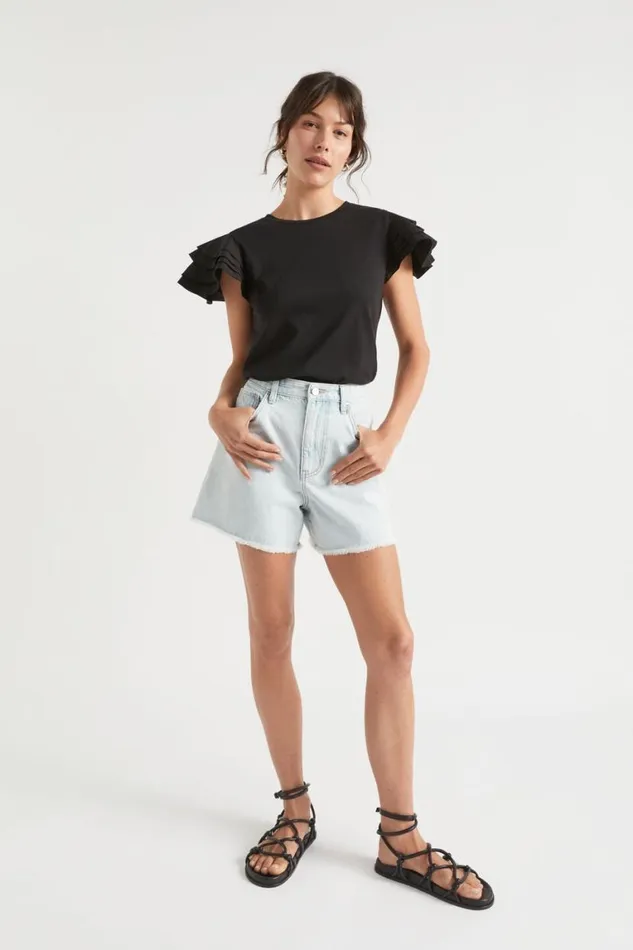 Seed Heritage TShirts and Tops Layered Flutter Sleeve Tee Black 8211 Woman Seed Heritage TShirts and Tops Layered Flutter Sleeve Tee Black 8211 Woman