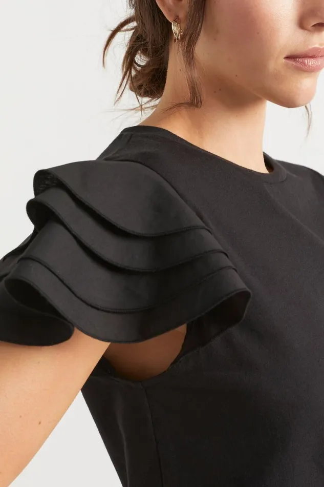 Seed Heritage TShirts and Tops Layered Flutter Sleeve Tee Black 8211 Woman