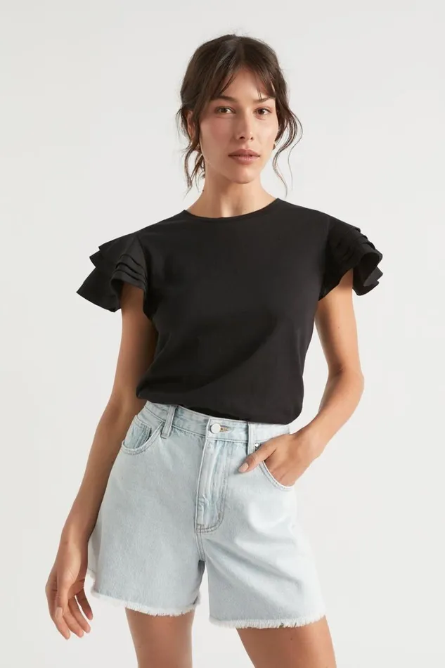 Seed Heritage TShirts and Tops Layered Flutter Sleeve Tee Black 8211 Woman