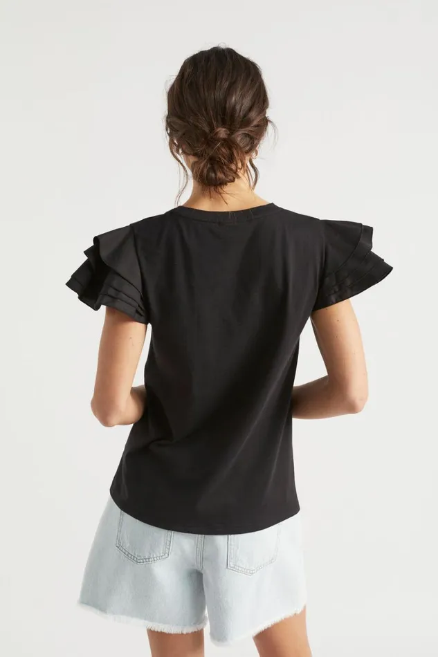 Seed Heritage TShirts and Tops Layered Flutter Sleeve Tee Black 8211 Woman