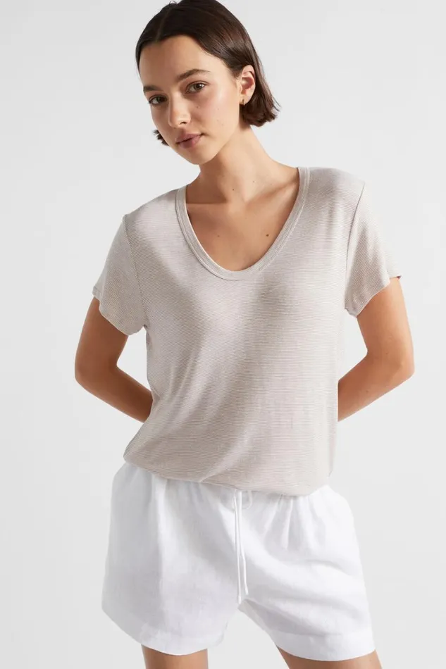 Seed Heritage TShirts and Tops Linen Blend Stripe Tee Barley Stripe 8211 Woman Seed Heritage TShirts and Tops Linen Blend Stripe Tee Barley Stripe 8211 Woman