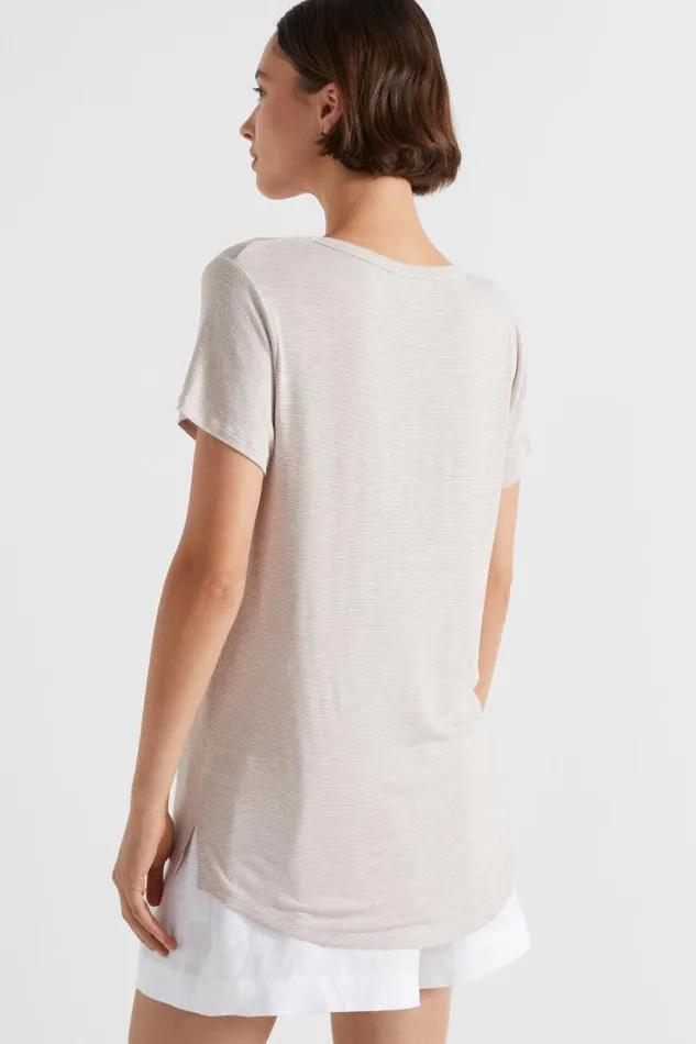 Seed Heritage TShirts and Tops Linen Blend Stripe Tee Barley Stripe 8211 Woman