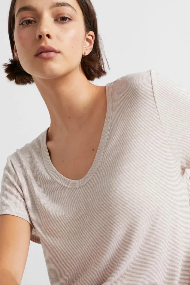 Seed Heritage TShirts and Tops Linen Blend Stripe Tee Barley Stripe 8211 Woman