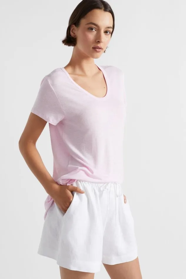Seed Heritage TShirts and Tops Linen Blend Stripe Tee Pink Gin Stripe 8211 Woman