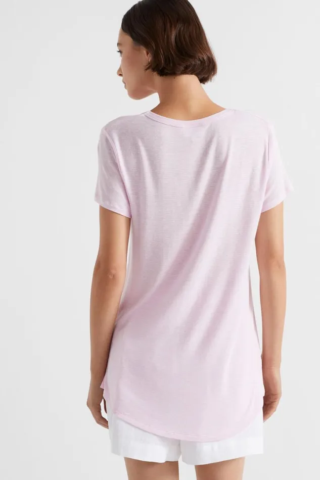 Seed Heritage TShirts and Tops Linen Blend Stripe Tee Pink Gin Stripe 8211 Woman