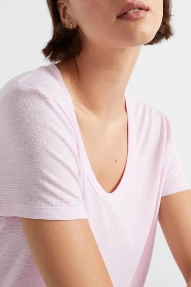 Seed Heritage TShirts and Tops Linen Blend Stripe Tee Pink Gin Stripe 8211 Woman