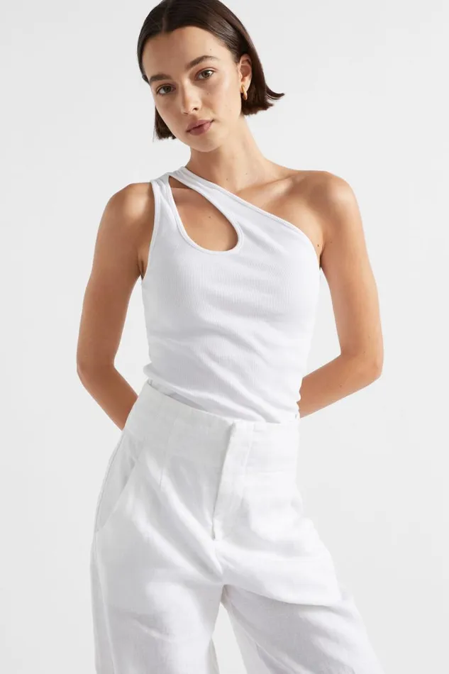 Seed Heritage TShirts and Tops One Shoulder Cut Out Tank Whisper White 8211 Woman