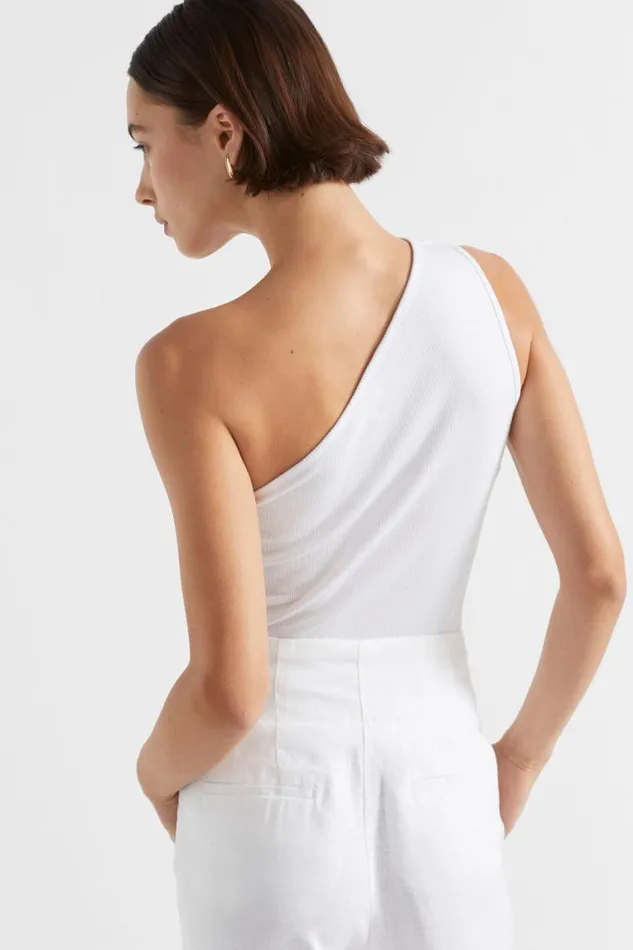 Seed Heritage TShirts and Tops One Shoulder Cut Out Tank Whisper White 8211 Woman