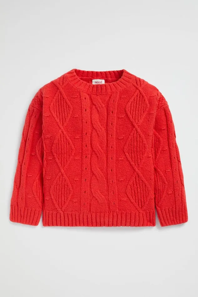 Seed Heritage TShirts and Tops Pompom Cable Knit Super Red 8211 Girl