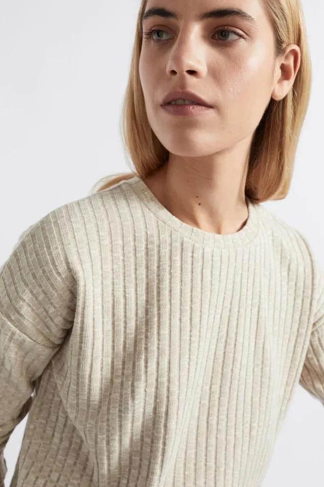 Seed Heritage TShirts and Tops Ribbed Long Sleeve Top Cool Sand Twist 8211 Woman