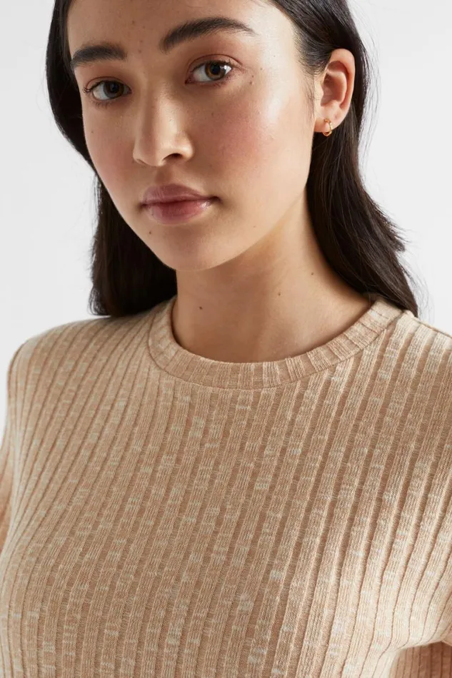 Seed Heritage TShirts and Tops Ribbed Short Sleeve Tee Soft Wheat Twist 8211 Woman