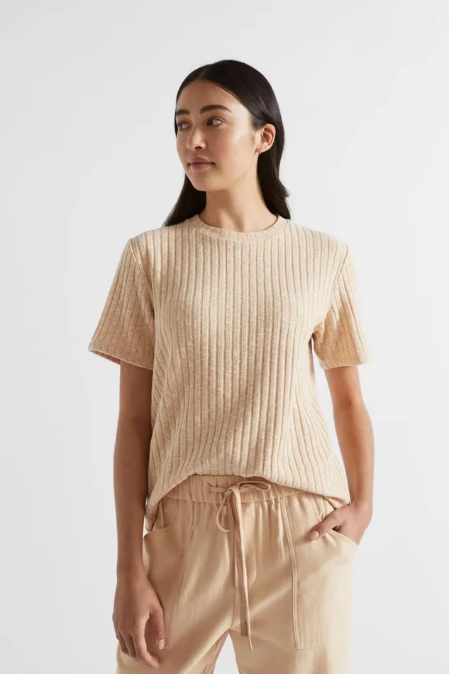Seed Heritage TShirts and Tops Ribbed Short Sleeve Tee Soft Wheat Twist 8211 Woman