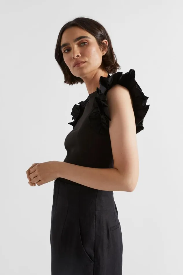 Seed Heritage TShirts and Tops Ruffle Detail Tee Black 8211 Woman
