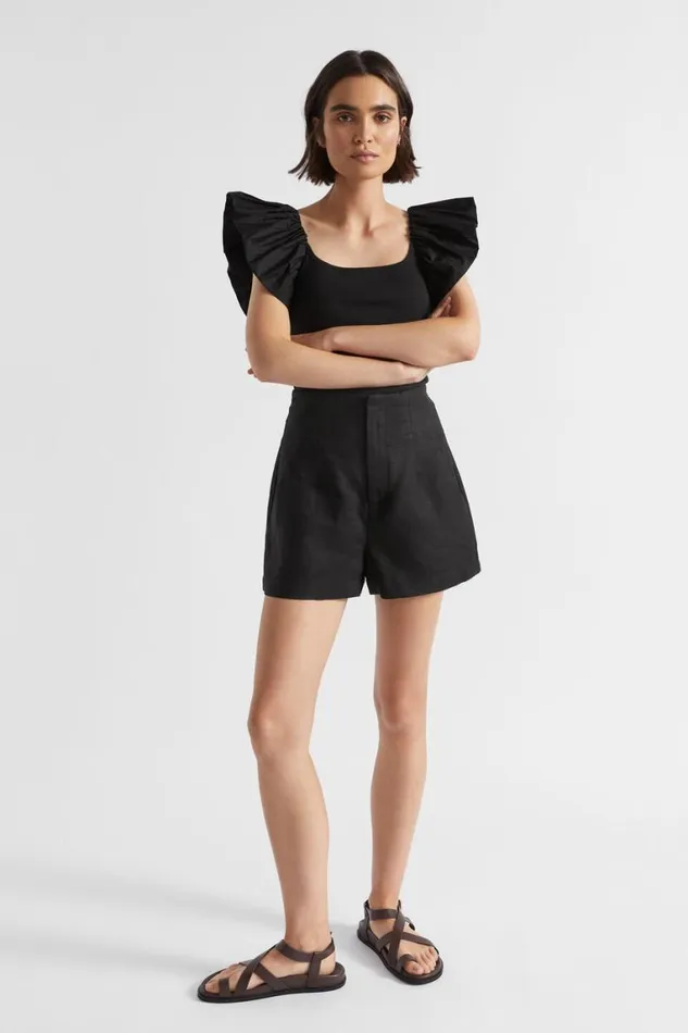 Seed Heritage TShirts and Tops Scoop Neck Ruffle Tee Black 8211 Woman