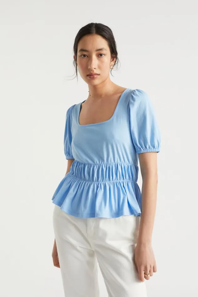 Seed Heritage TShirts and Tops Square Neck Ruched Tee Bluebell 8211 Woman